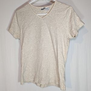 Lightweight cream tan V-neck short sleeve t-shirt top blouse